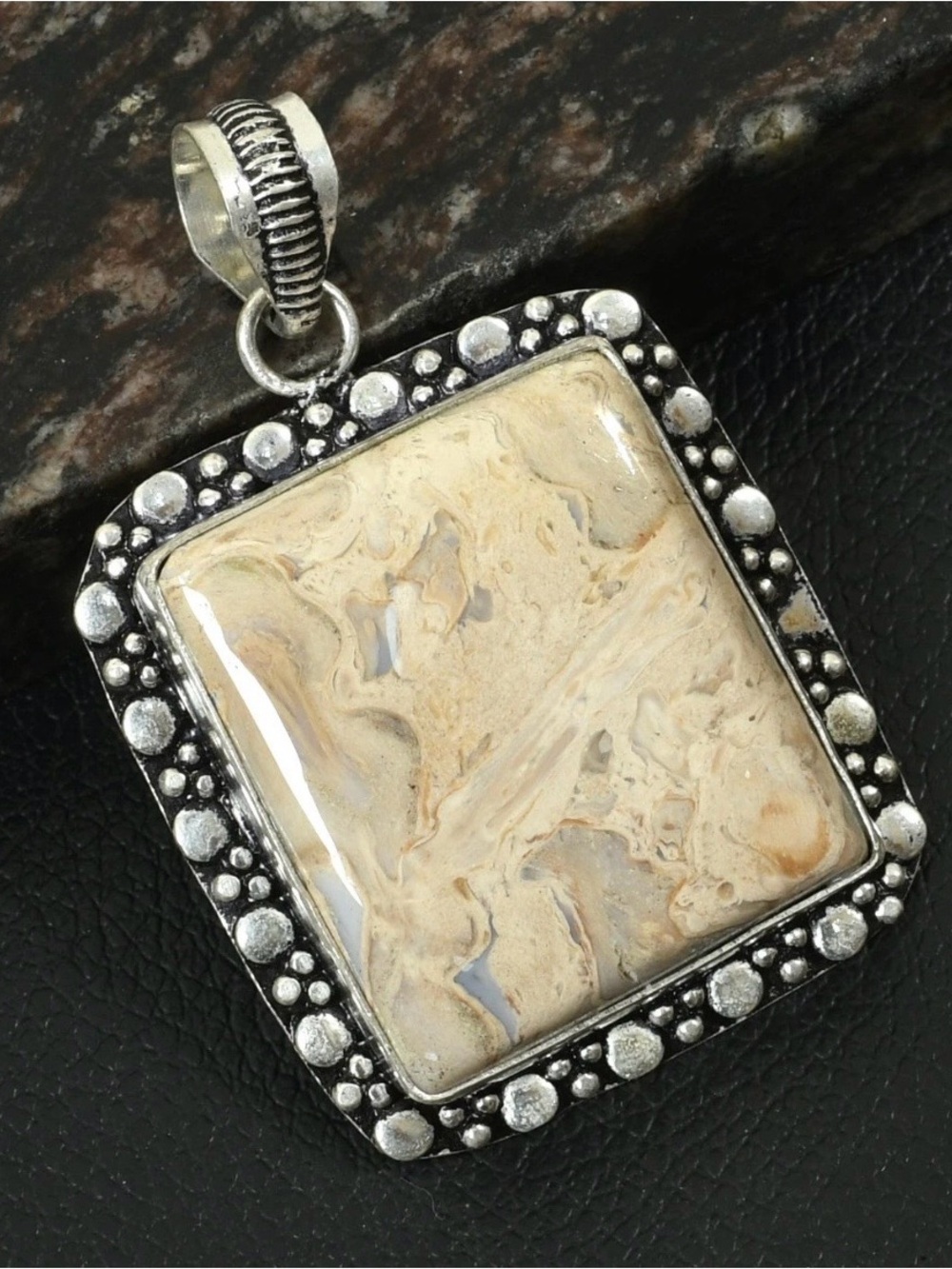 Rock Chalcedony Ethnic Artisan Handcrafted Gemstone Pendant Necklace